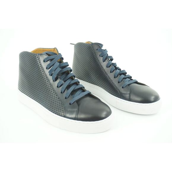 Magnanni Mack Blue Perforate Leather Lace Up D Sneaker SZ 7.5 NIB $335 High Top - Picture 11 of 12